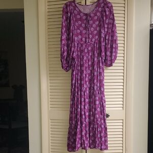 Women's Floral Puff-Sleeve Maxi Dress in Purple
